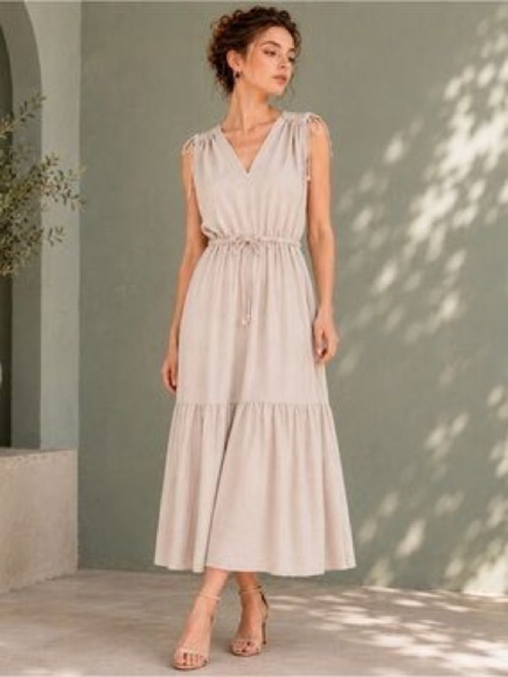 NWT Calvin Klein Khaki Tiered Maxi Dress Sz 10
